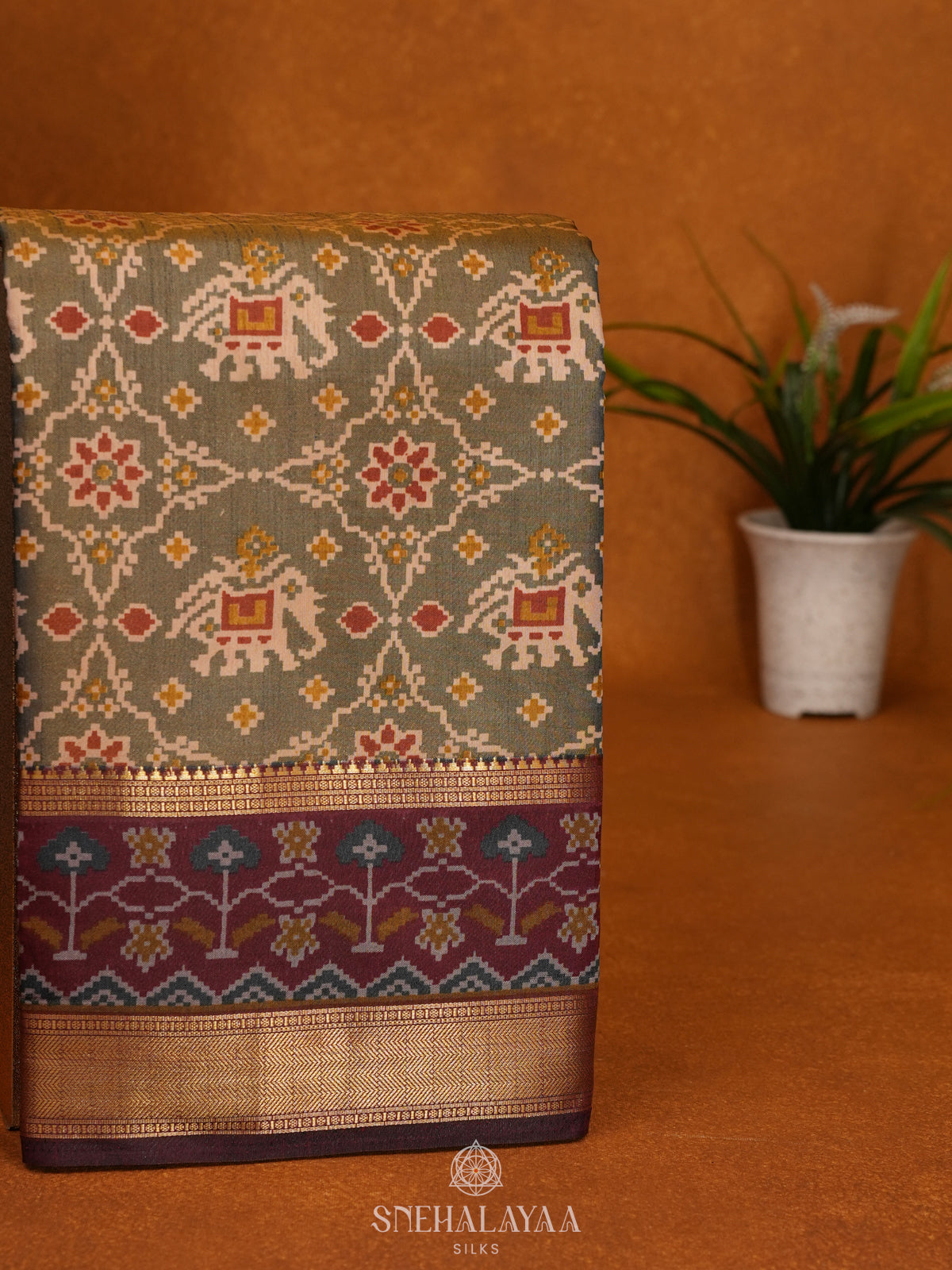 Sage Green Ikat Saree