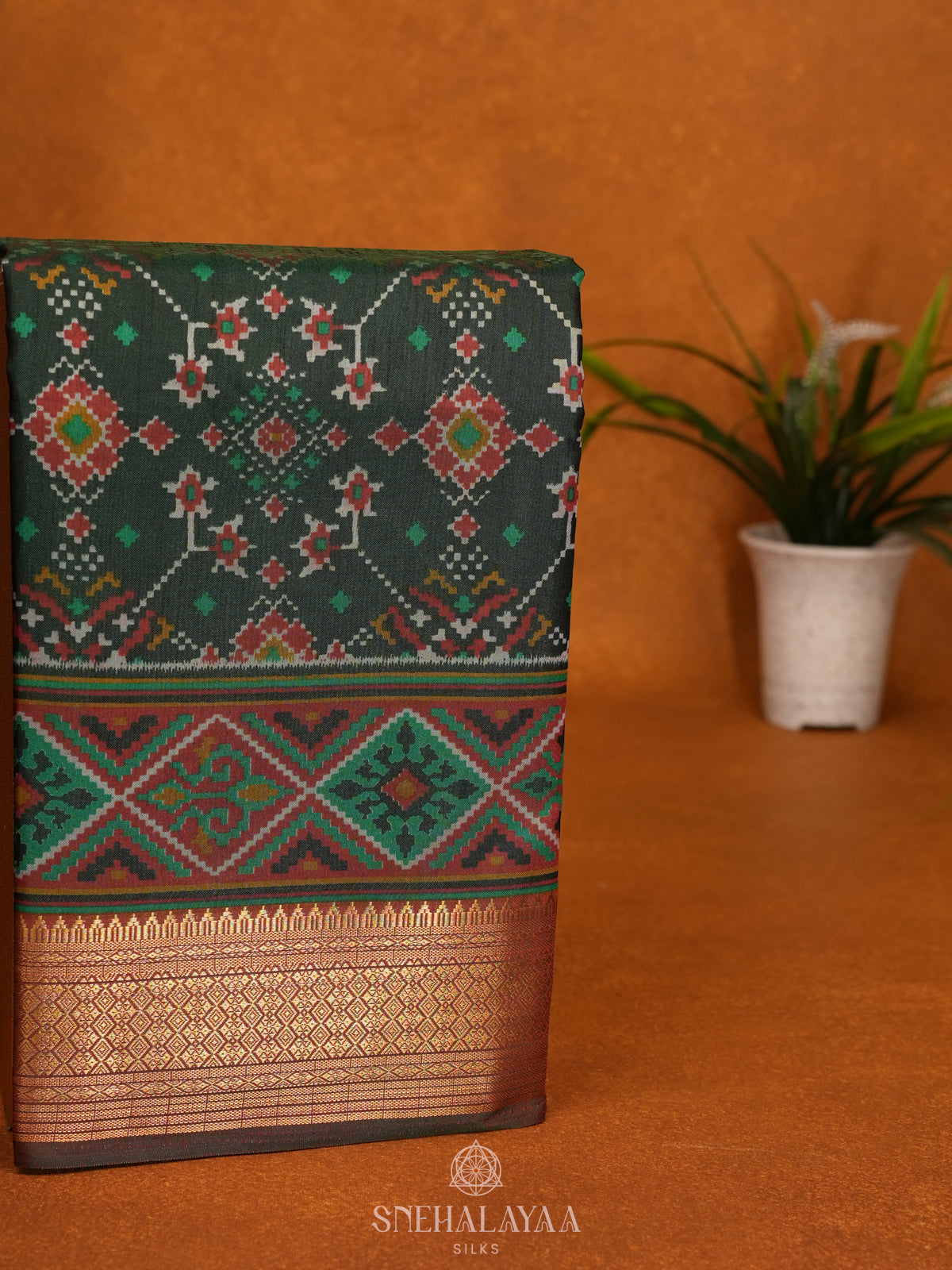 Forest Green Ikat Saree