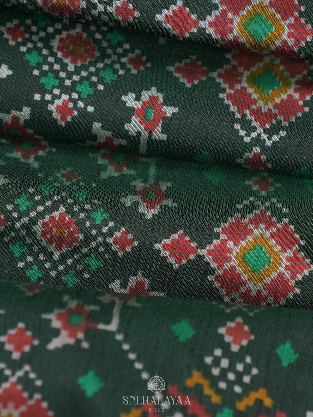 Forest Green Ikat Saree