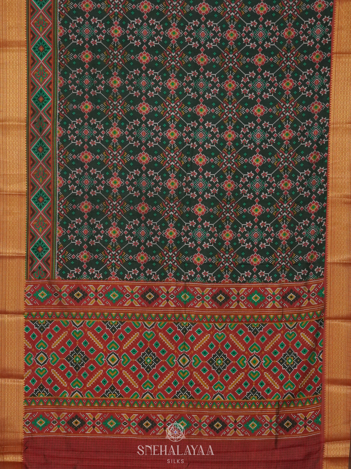 Forest Green Ikat Saree