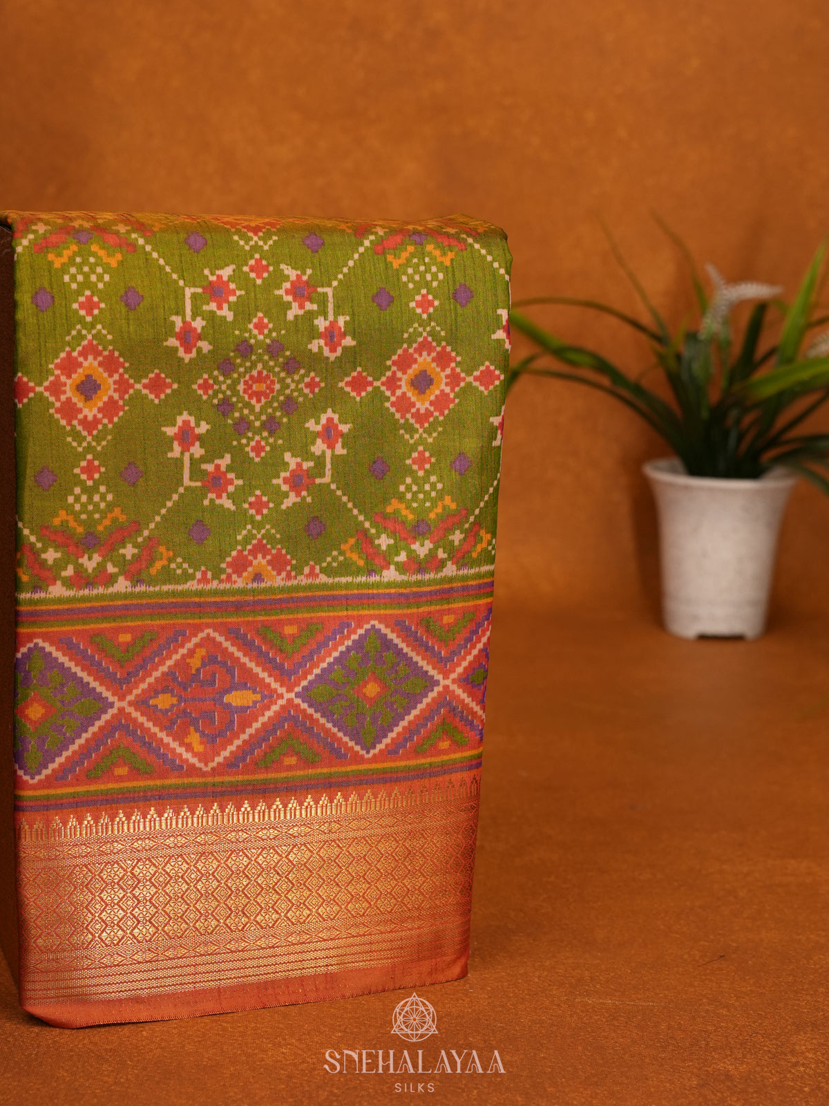 Lime Green Ikat Saree