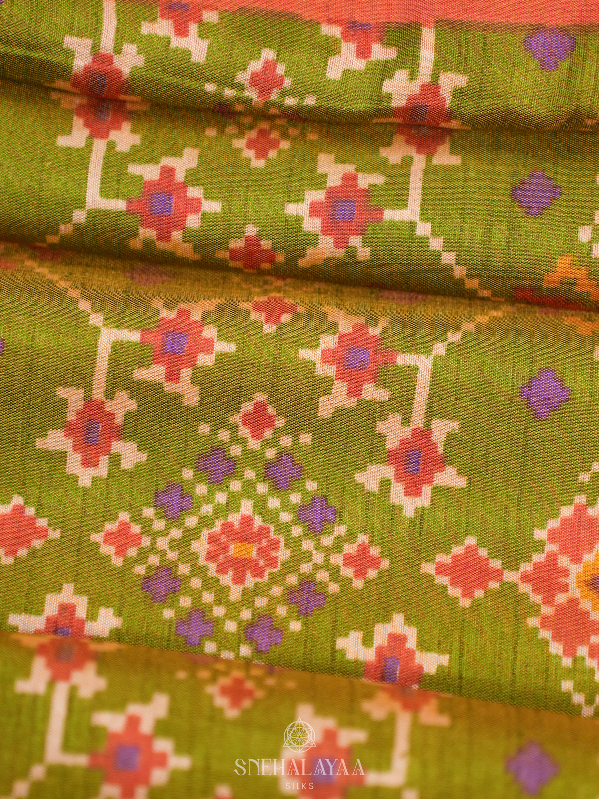 Lime Green Ikat Saree