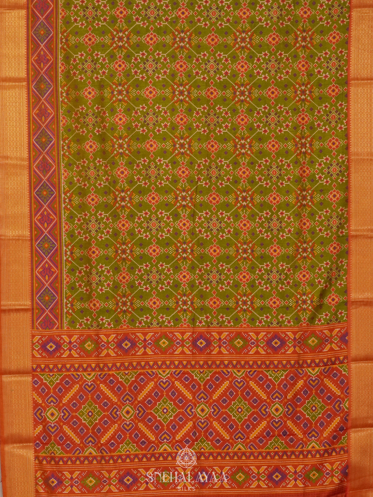 Lime Green Ikat Saree