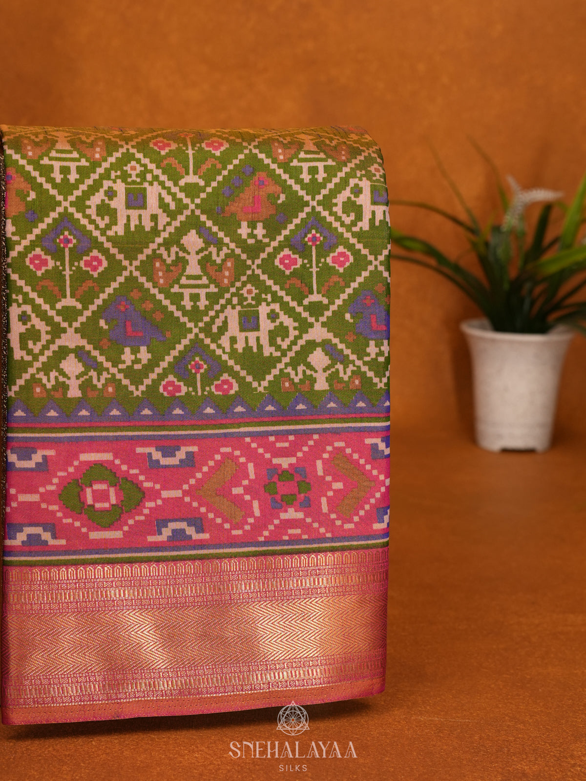 Olive Green Ikat Saree