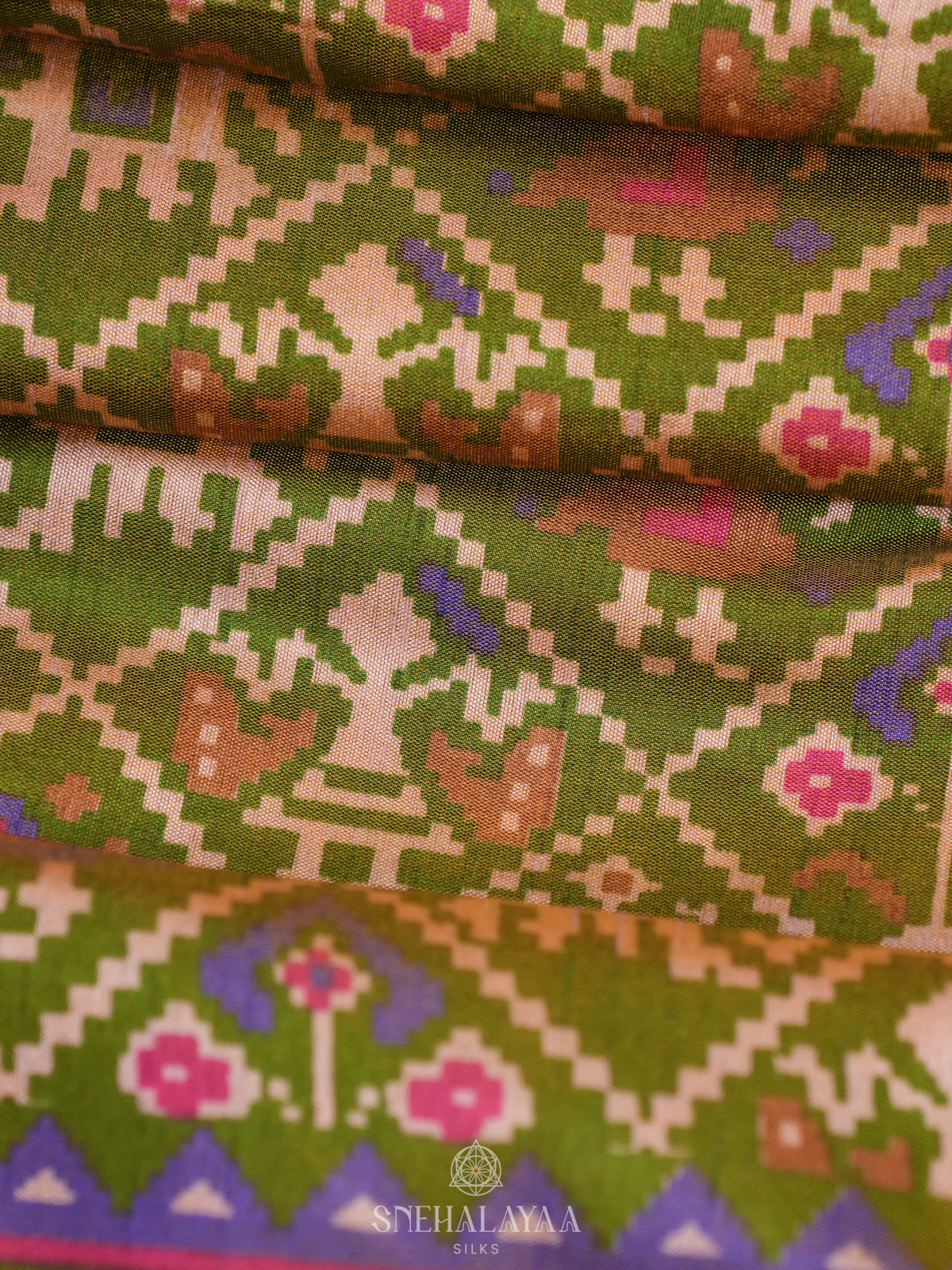 Olive Green Ikat Saree