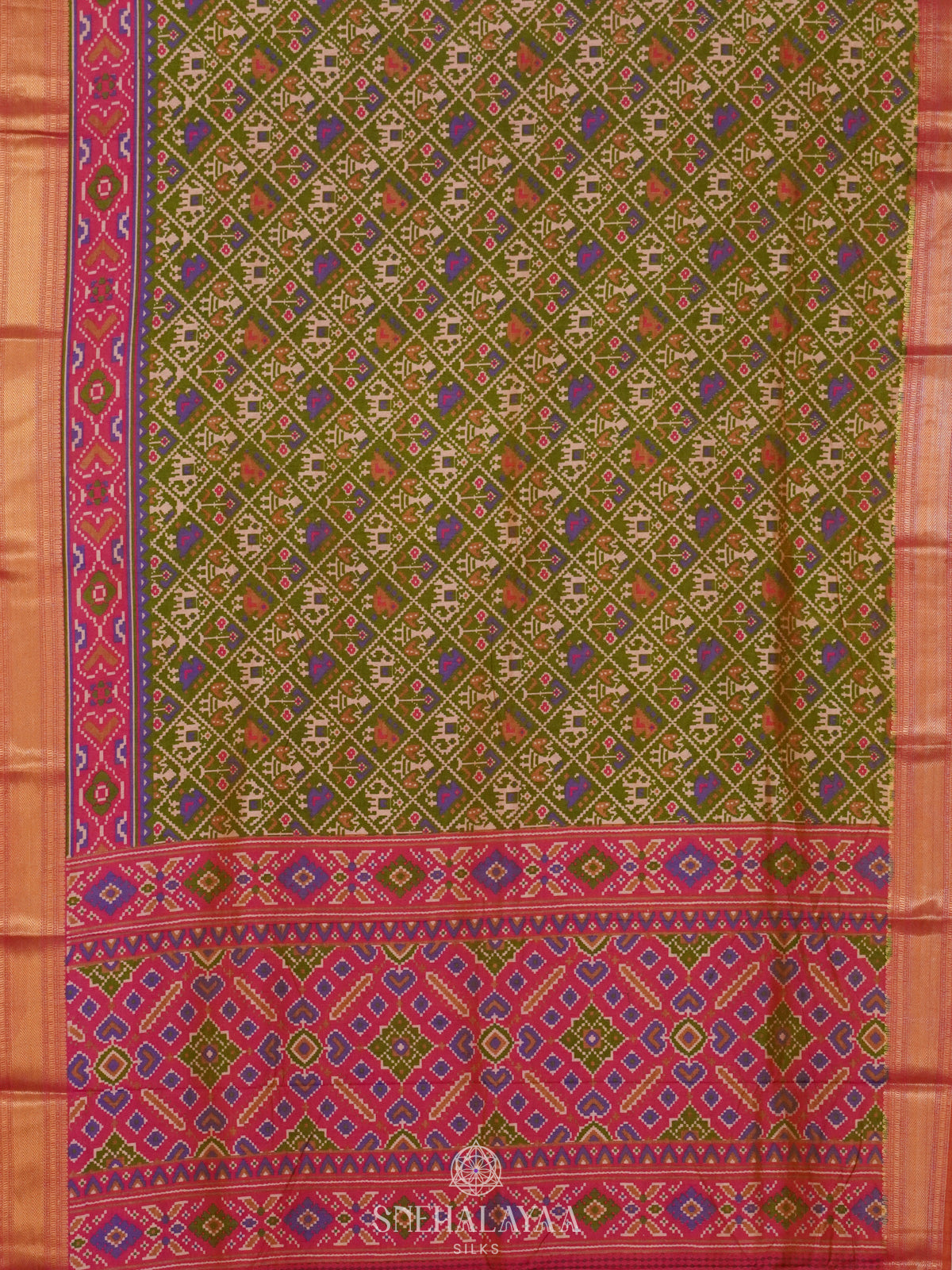 Olive Green Ikat Saree
