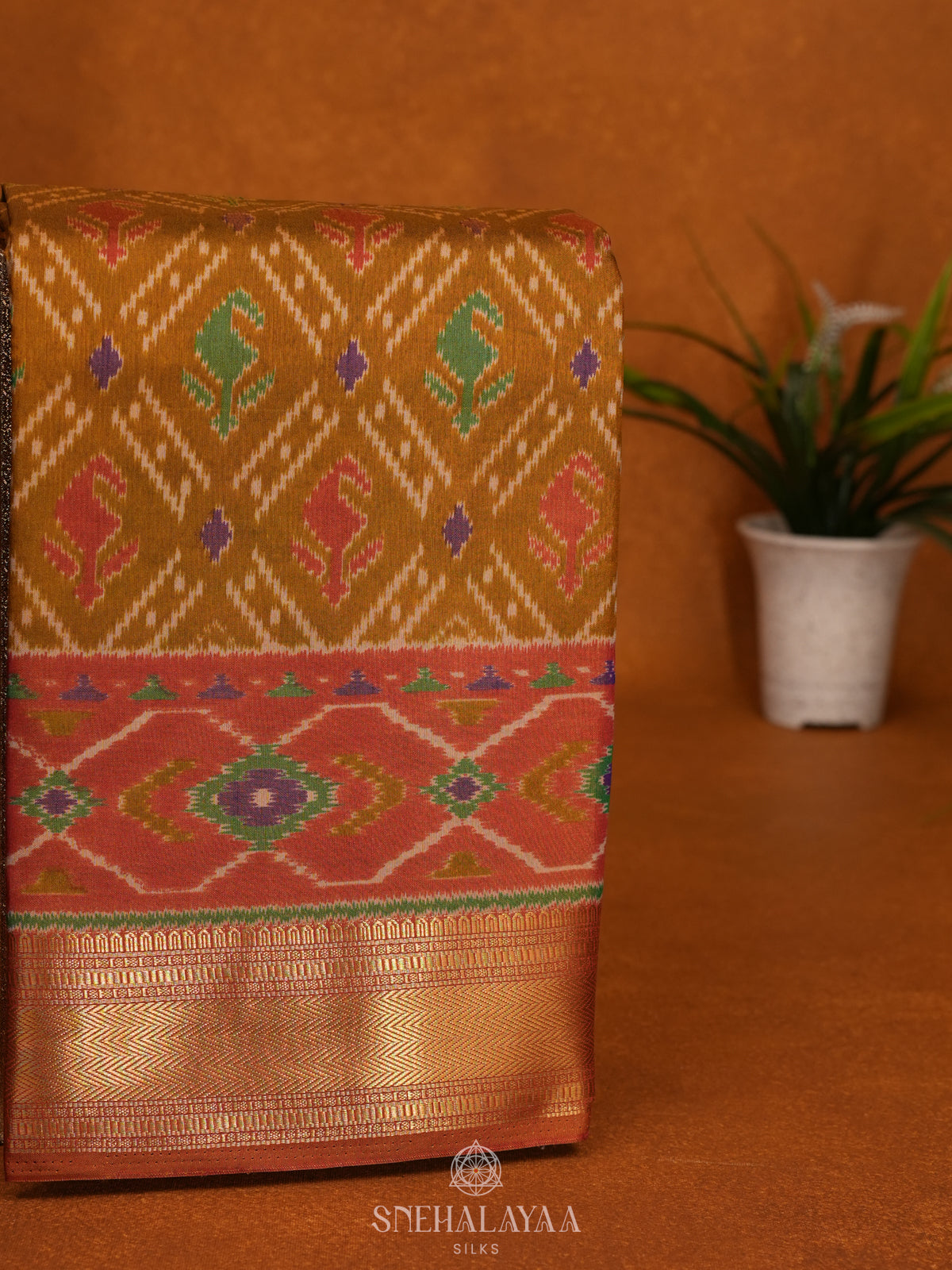 Mustard Yellow Ikat Saree