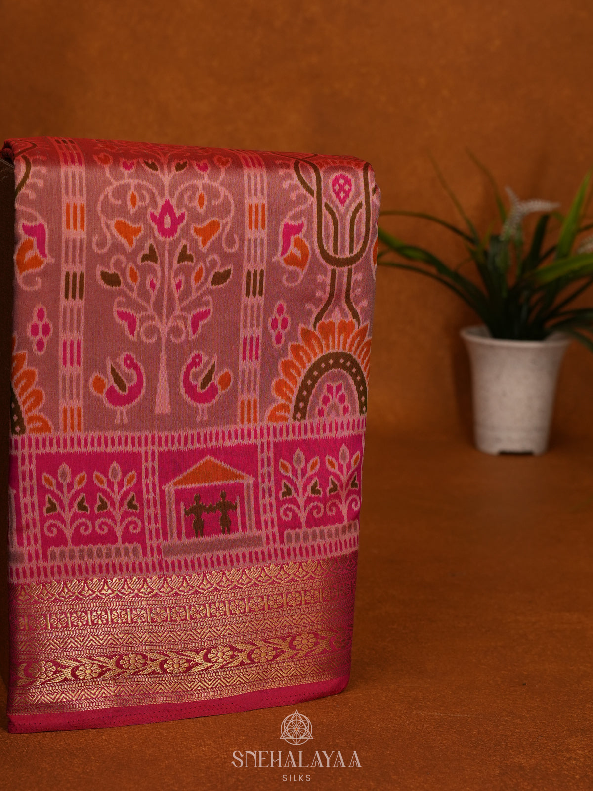 Peach Ikat Saree