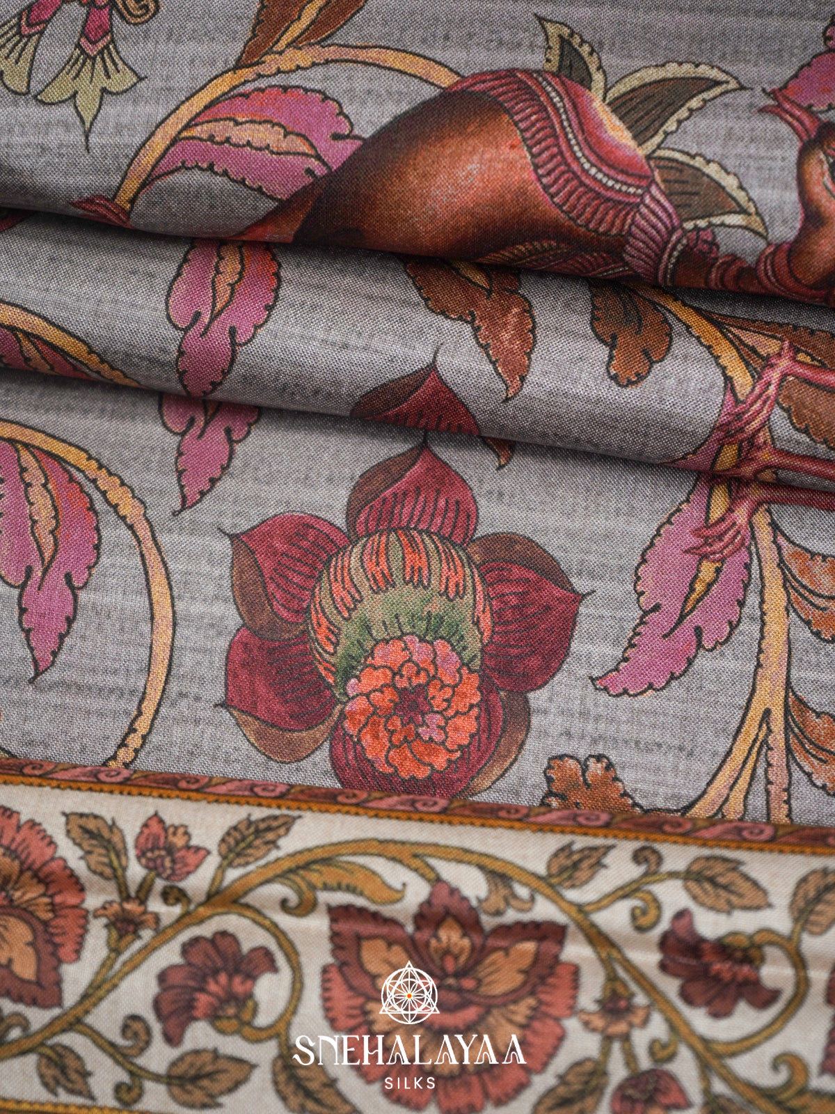 Slate Grey  Tussar Saree