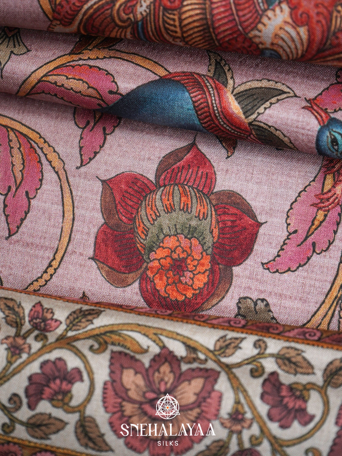 Rose Pink  Tussar Saree