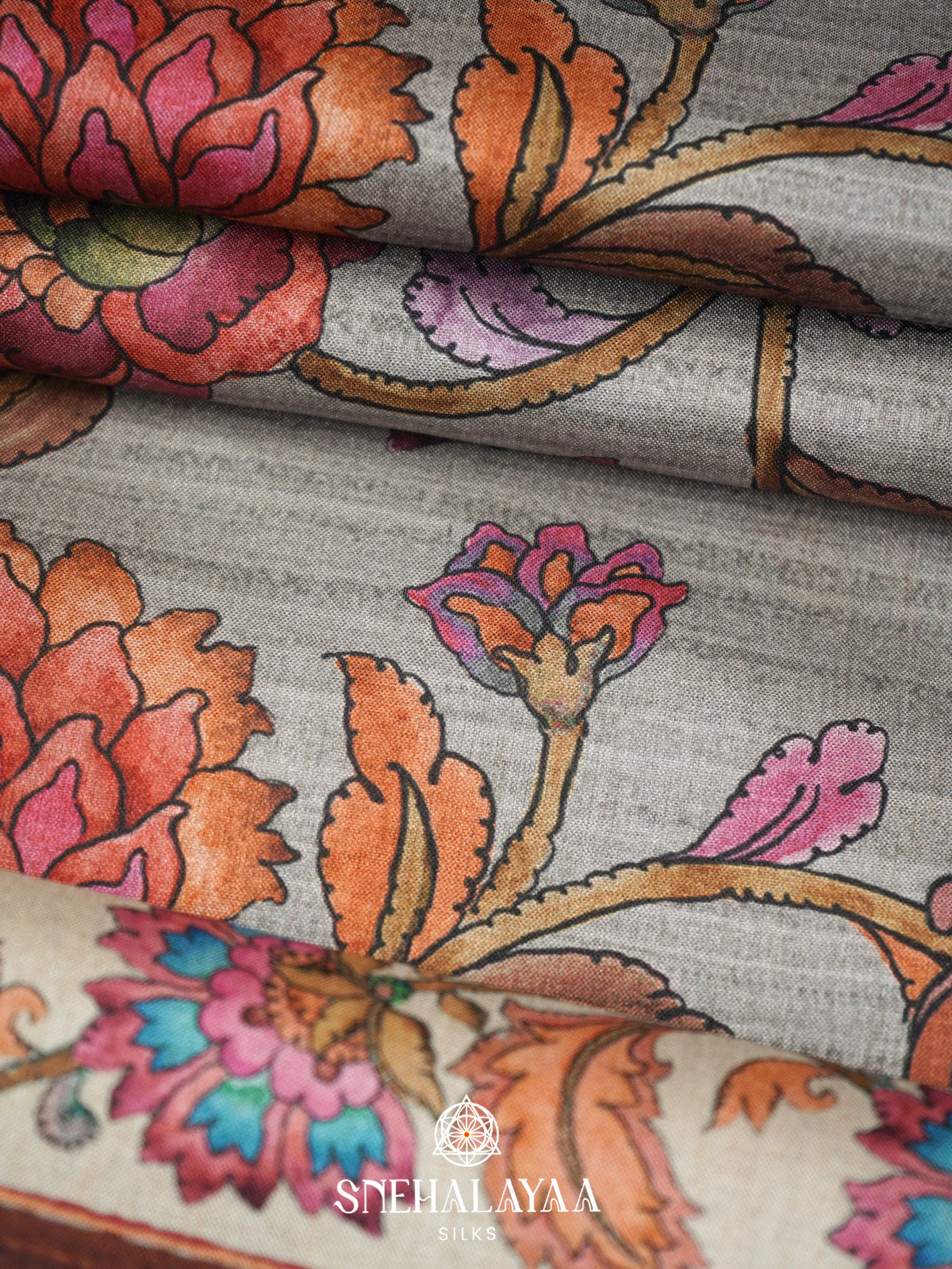 Grey  Tussar Saree