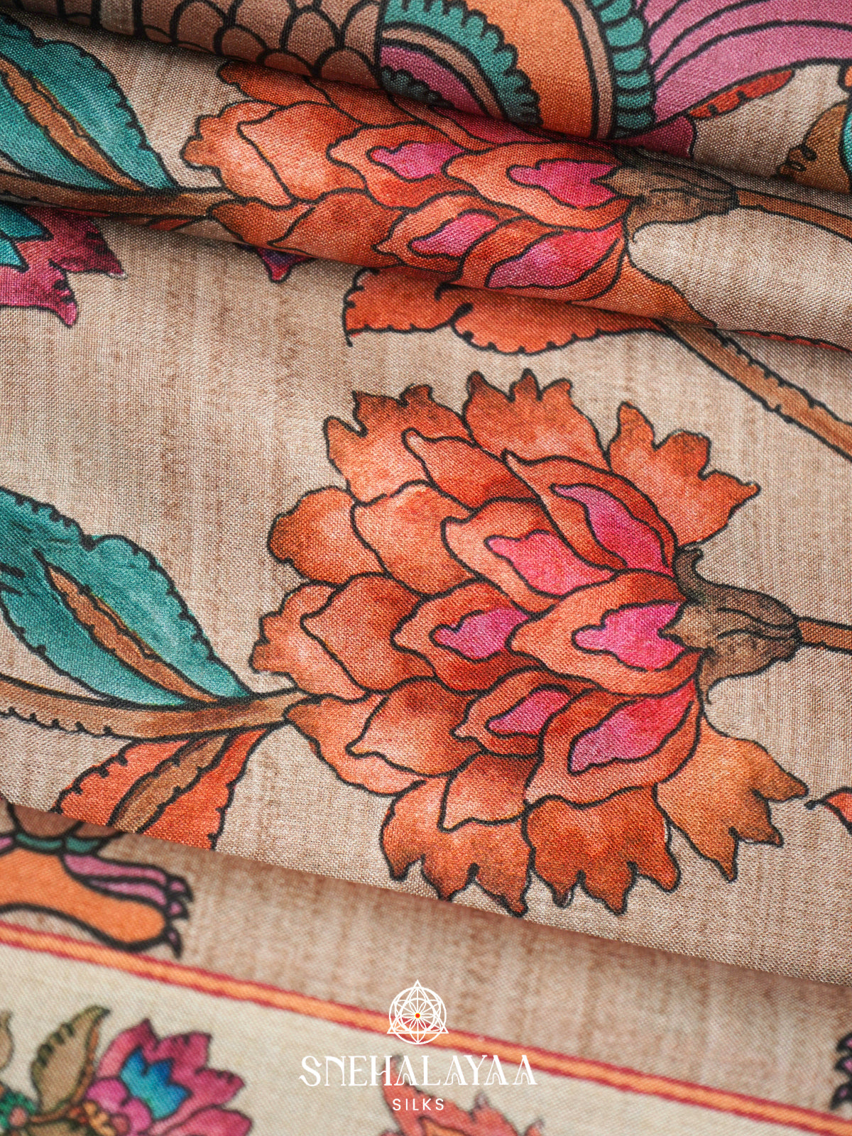 Beige  Tussar Saree