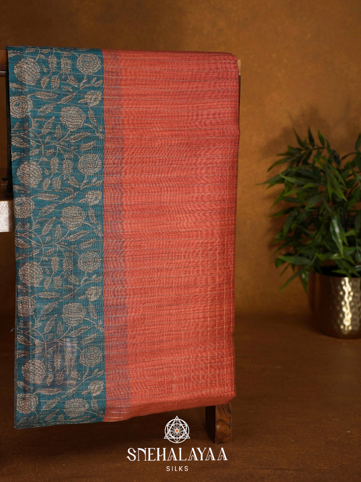 Burnt Orange  Linen Saree
