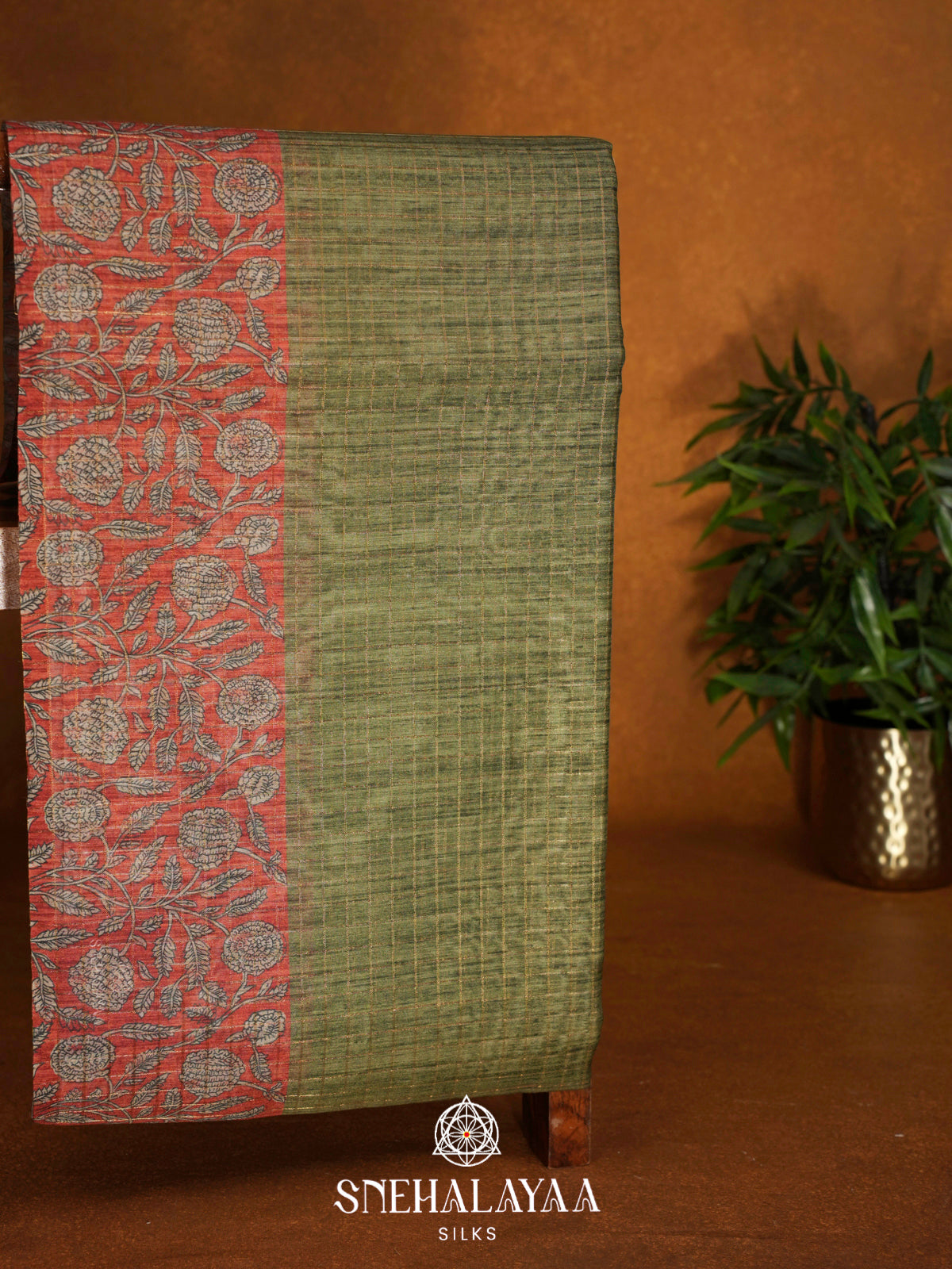 Olive Green  Linen Saree