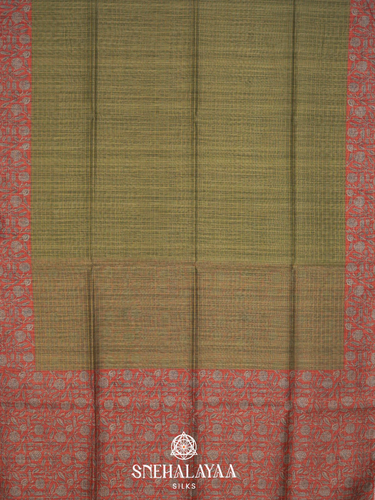 Olive Green  Linen Saree