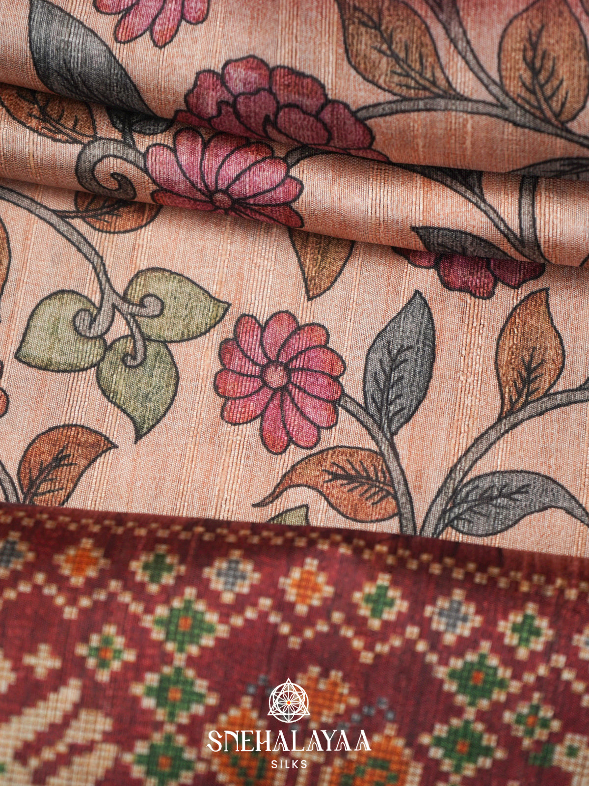 Peach  Tussar Saree