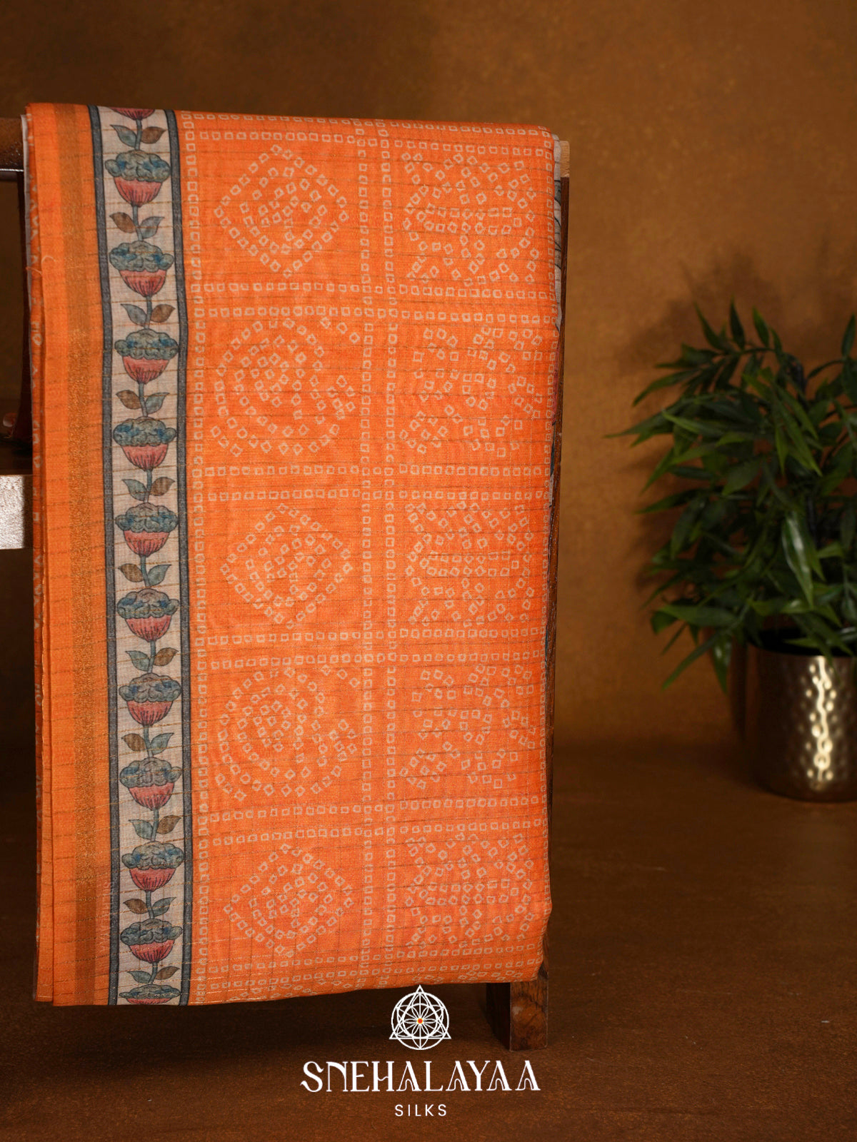 Orange  Linen Saree