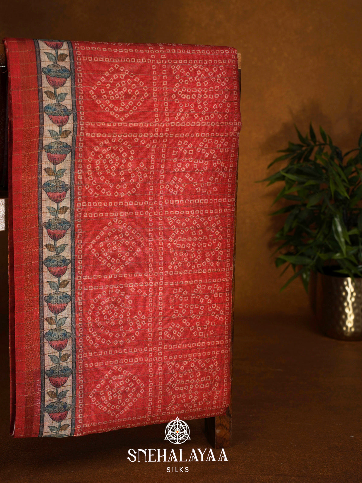Red  Linen Saree