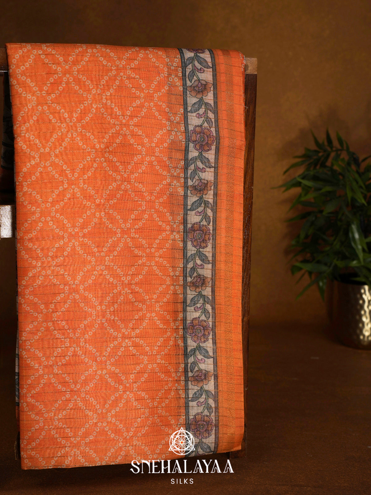 Orange  Linen Saree