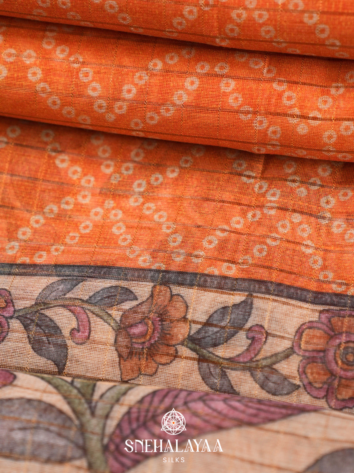 Orange  Linen Saree