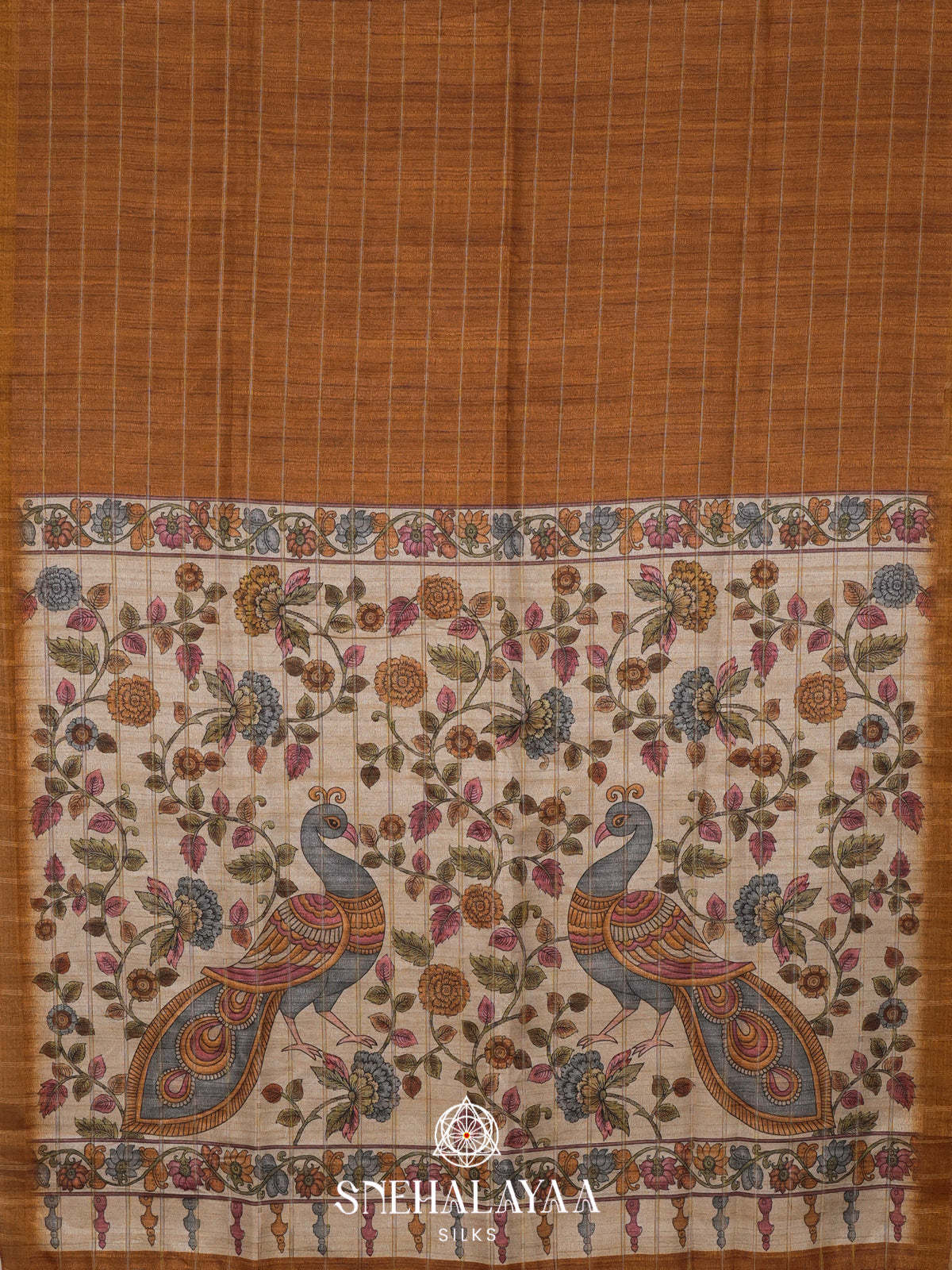 Brunt Orange  Tussar Saree