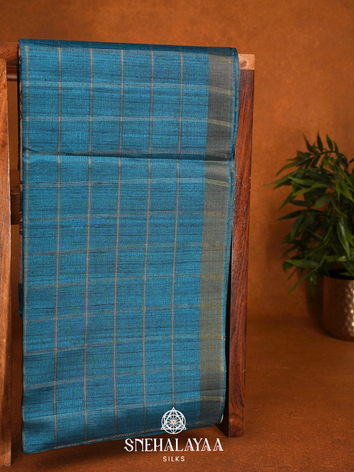 Peacock Blue  Tussar Saree