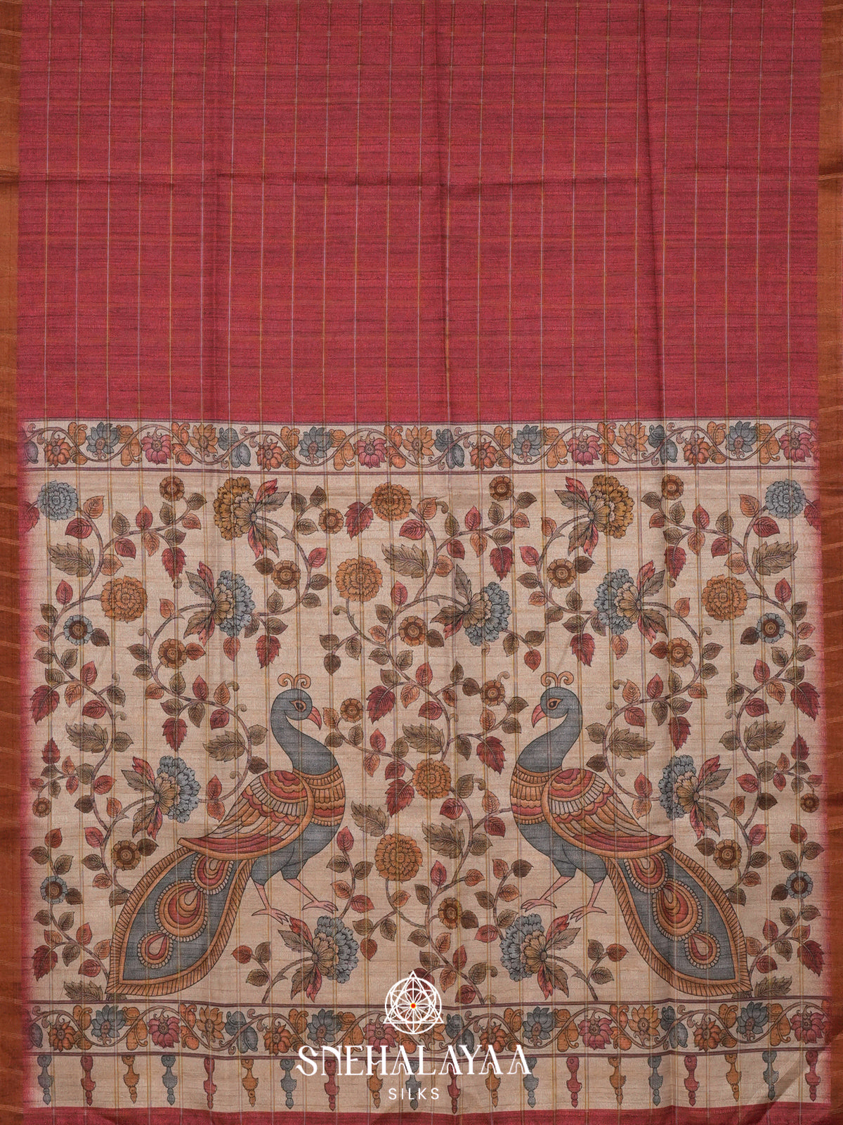 Maroon  Tussar Saree