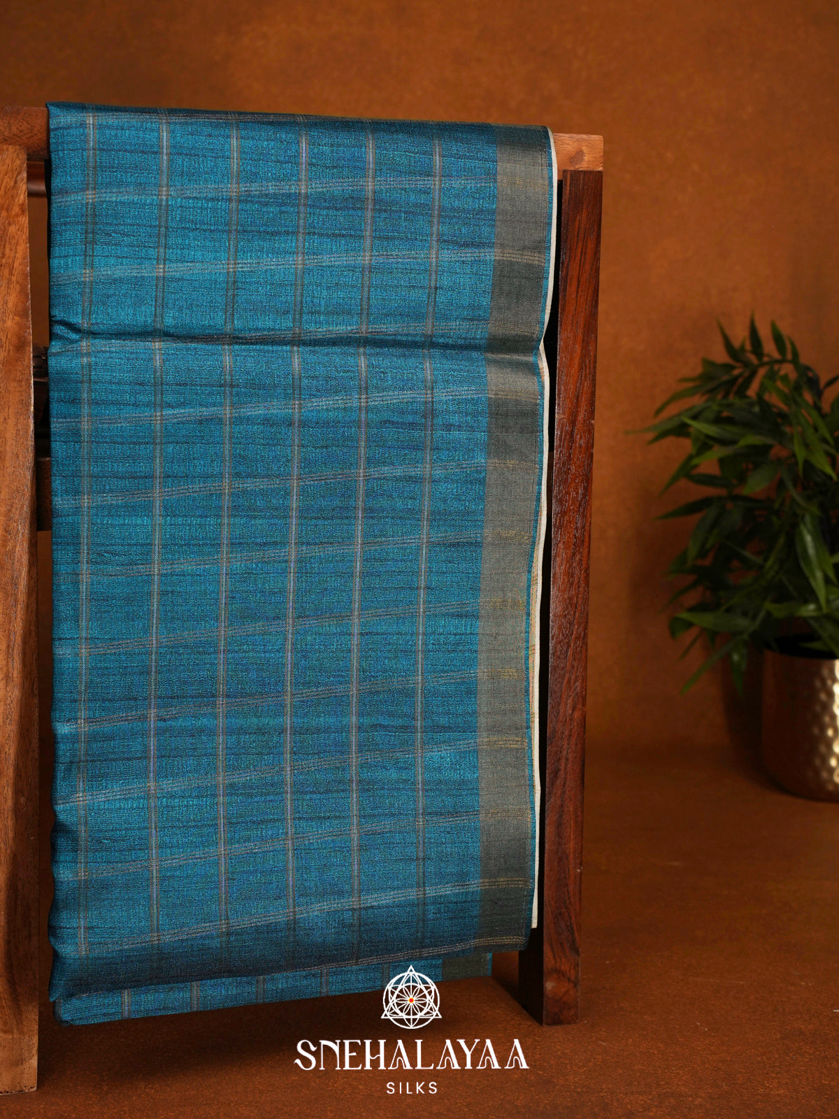 Peacock Blue  Tussar Saree