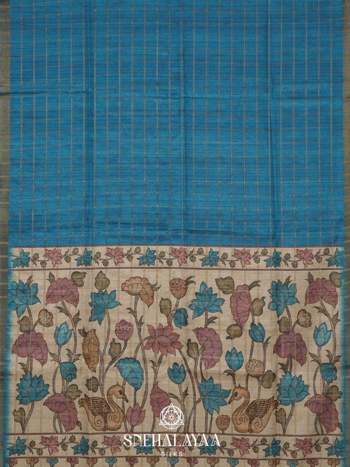 Peacock Blue  Tussar Saree