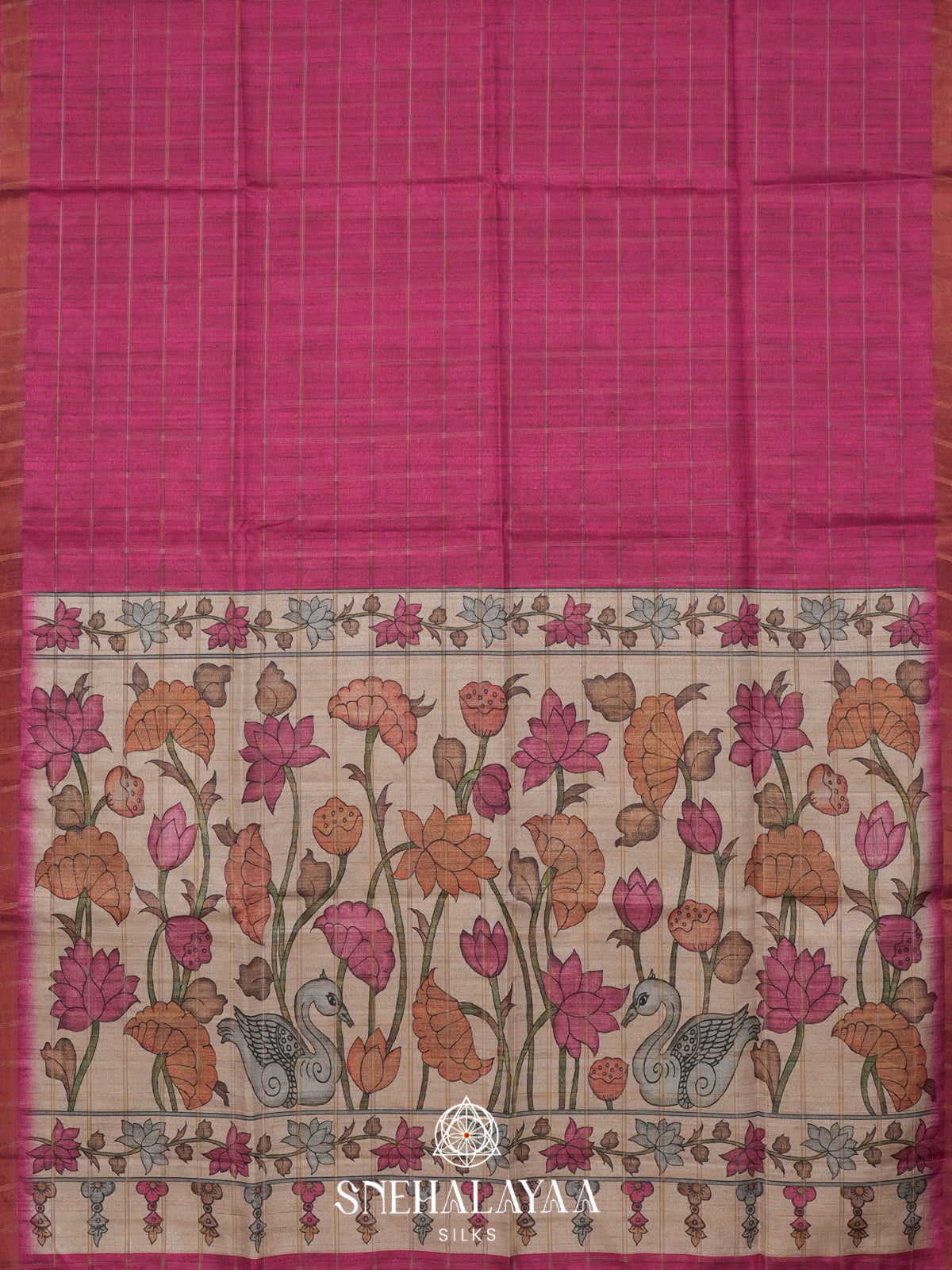 Magenta Pink  Tussar Saree