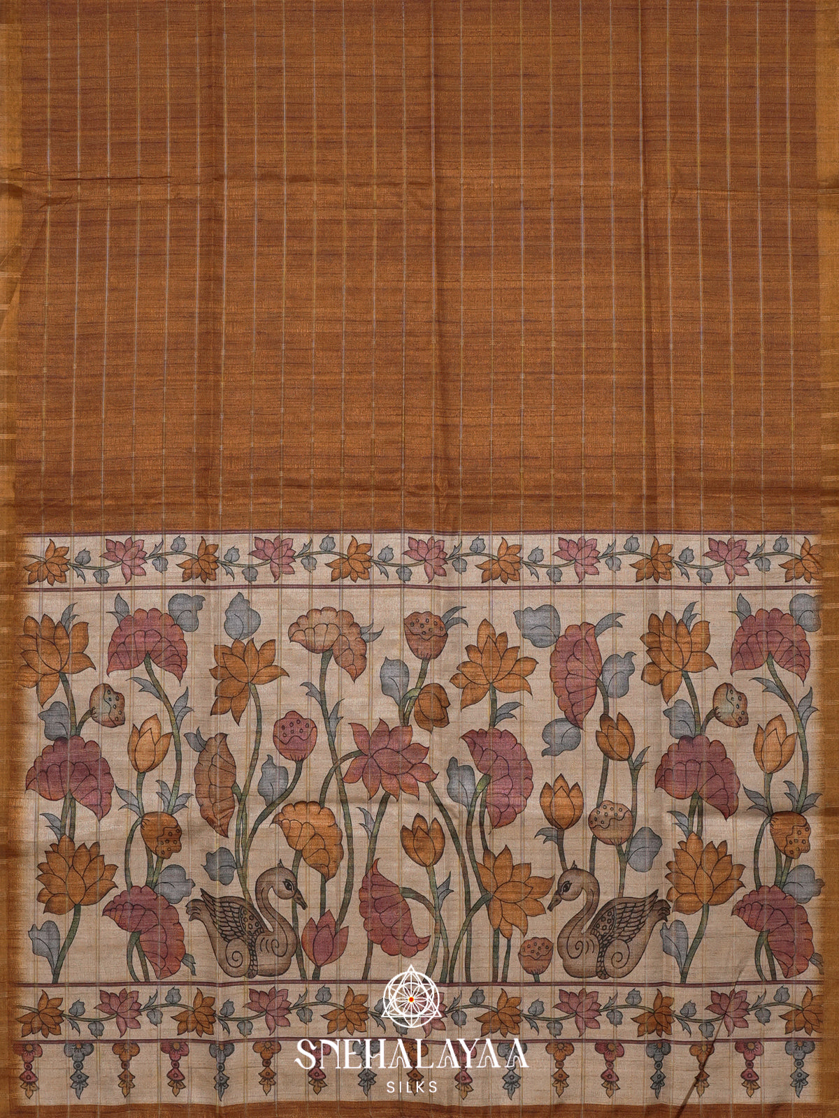 Brunt Orange  Tussar Saree