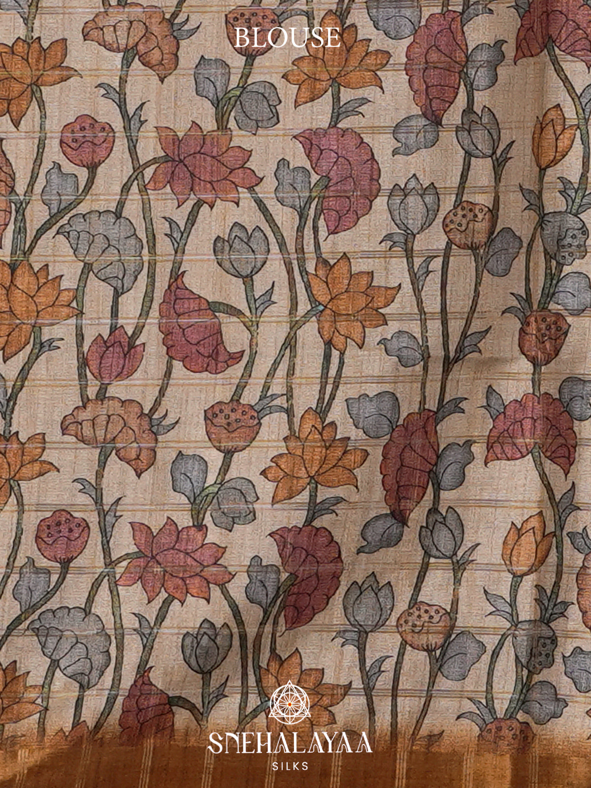 Brunt Orange  Tussar Saree