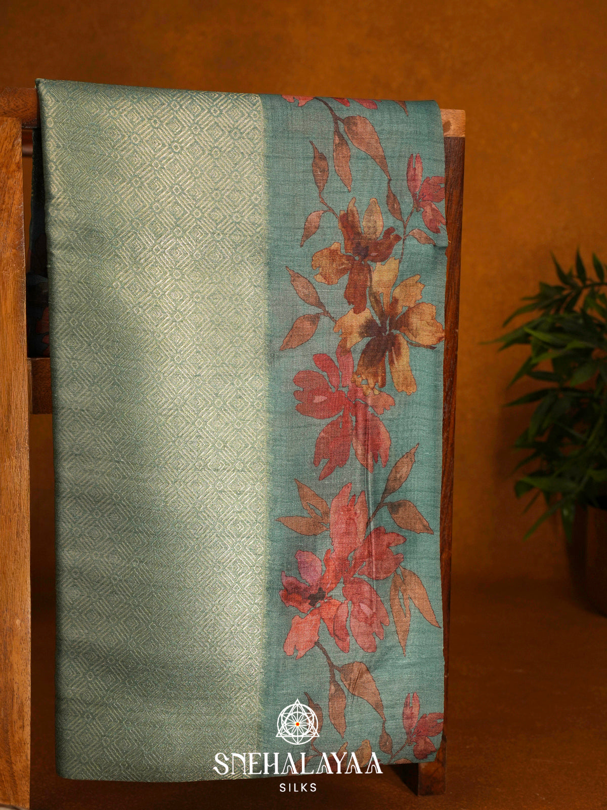 Teal Blue  Tussar Saree