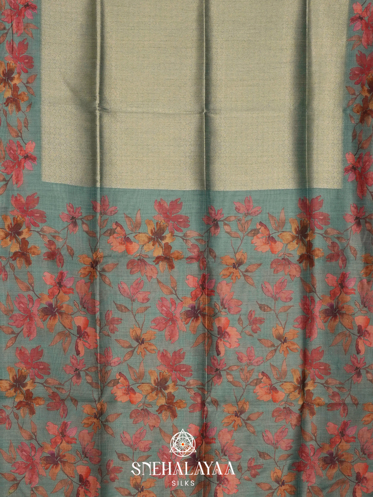 Teal Blue  Tussar Saree