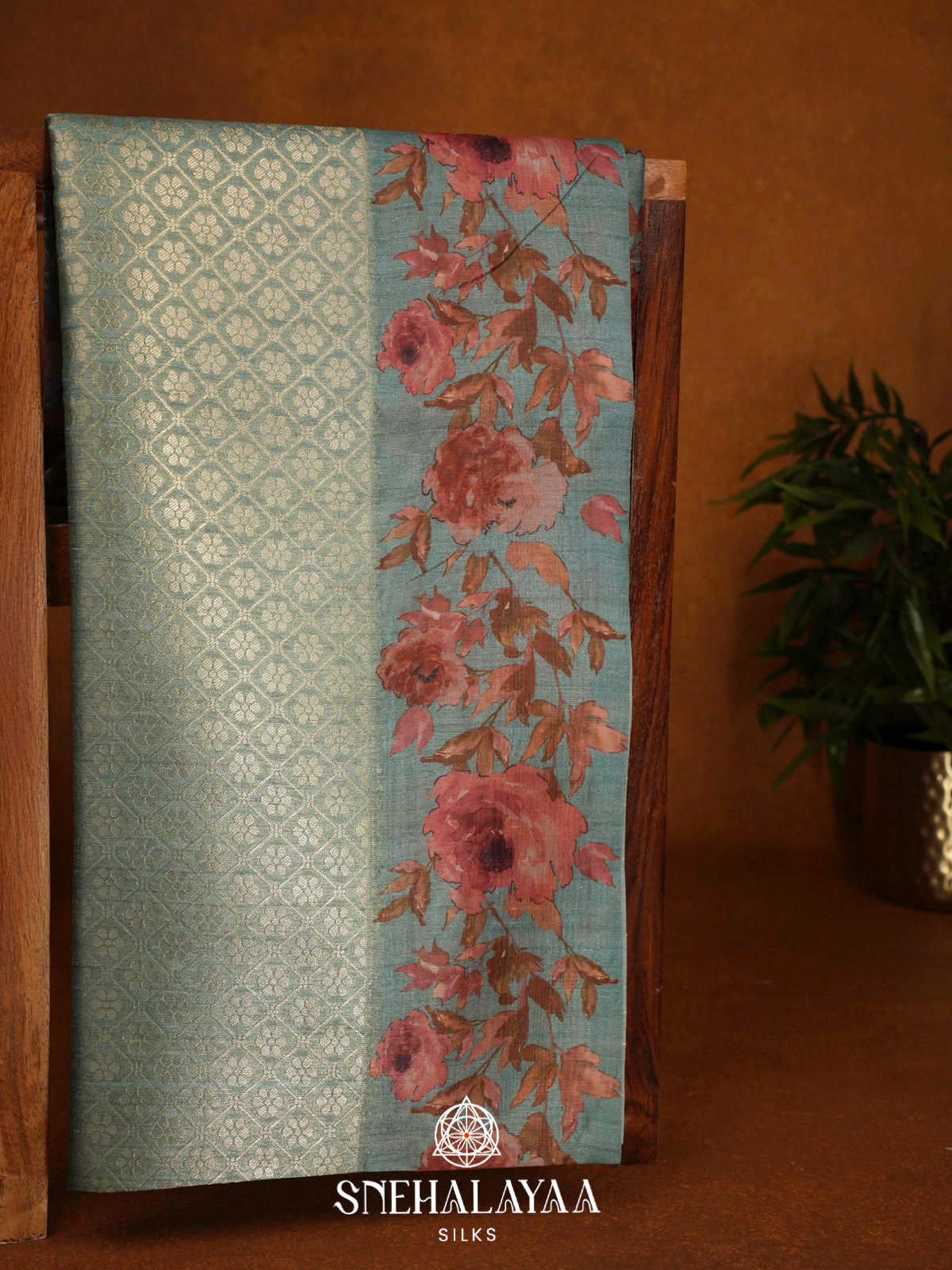 Teal Blue  Tussar Saree
