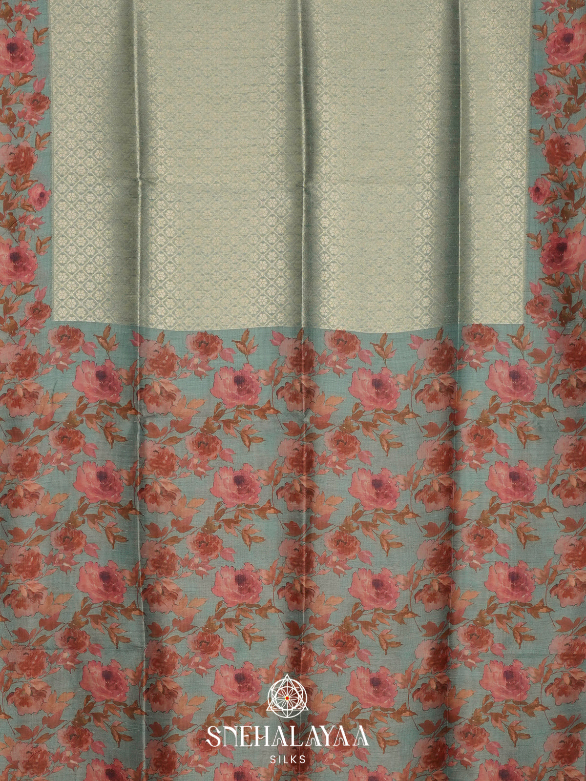 Teal Blue  Tussar Saree