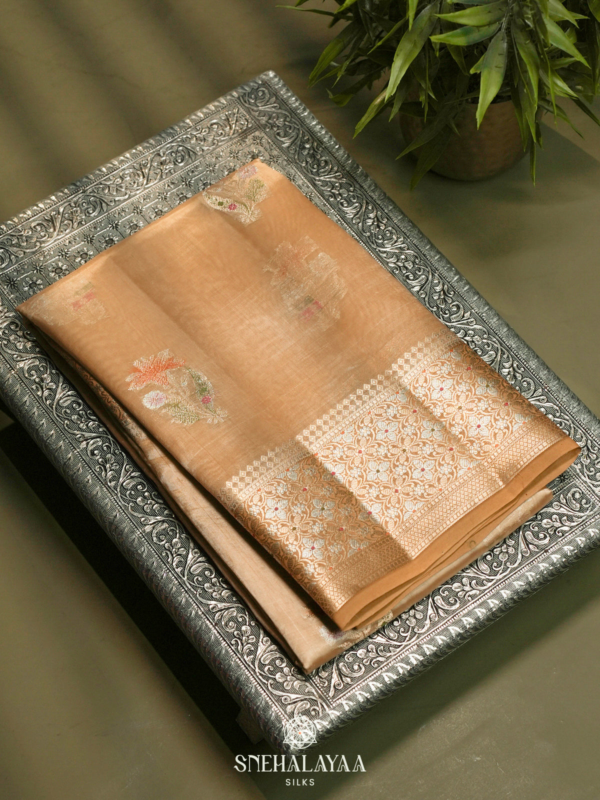 Cream Banaras Raw Silk Saree