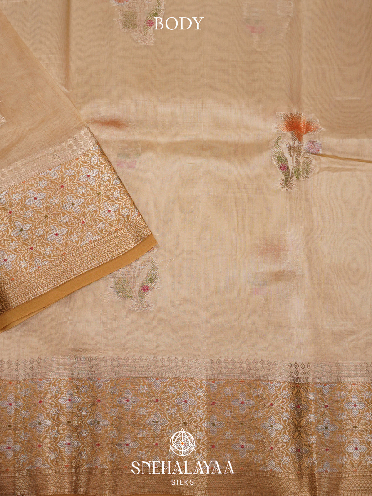 Cream Banaras Raw Silk Saree