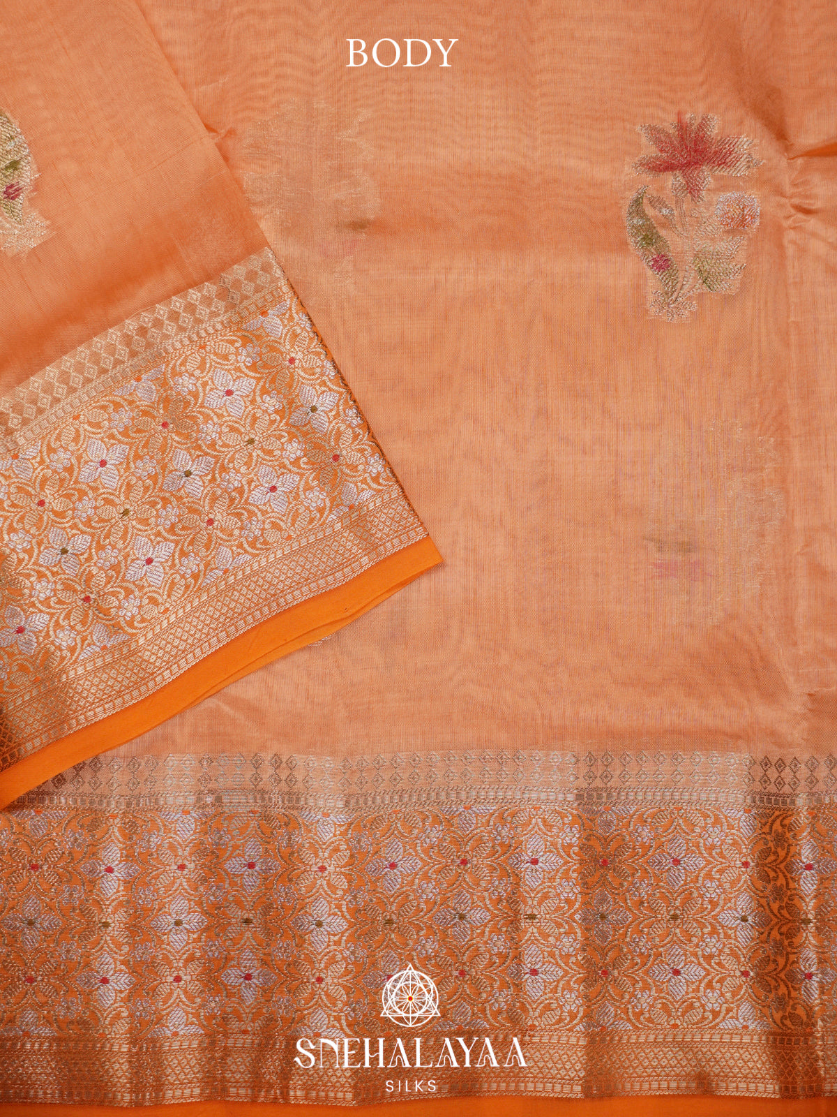 Pale Peach Banaras Raw Silk Saree