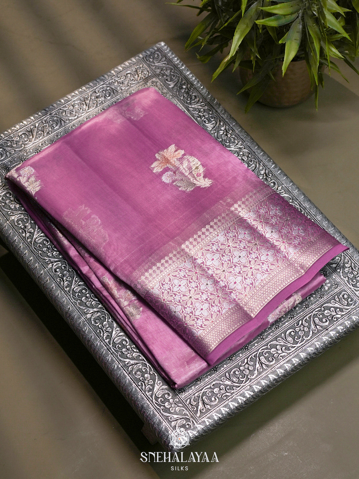 Lavender Banaras Raw Silk Saree