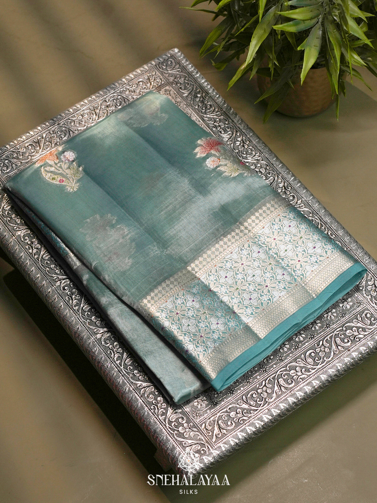 Blue Banaras Raw Silk Saree