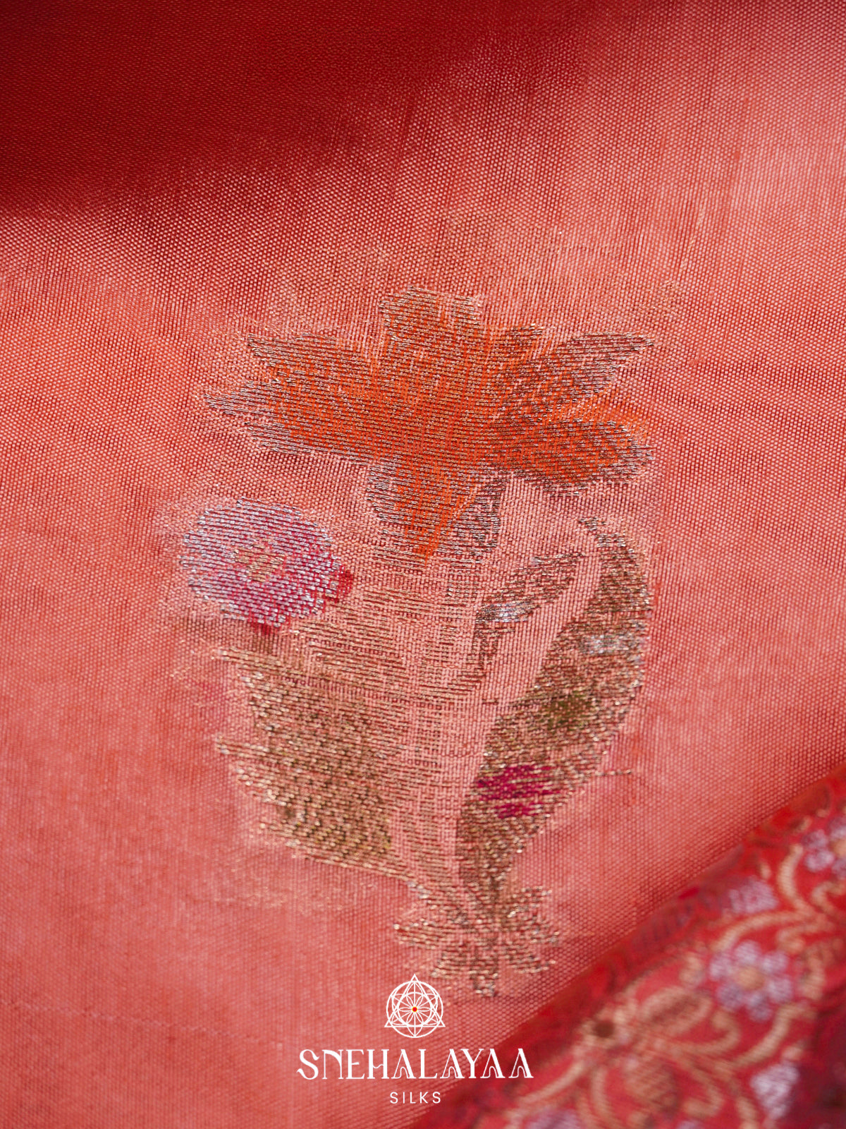 Peach Banaras Raw Silk Saree