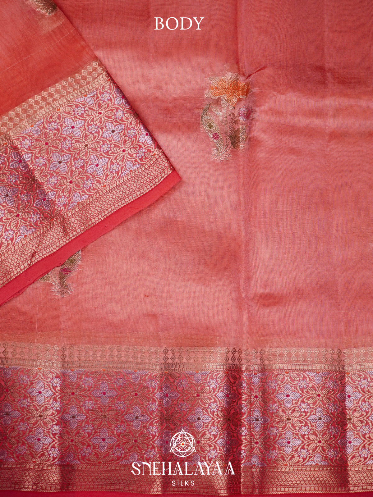 Peach Banaras Raw Silk Saree