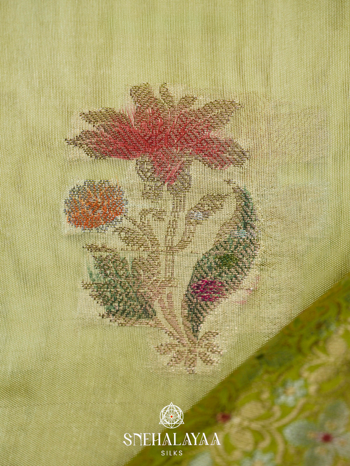 Pista Green Banaras Raw Silk Saree
