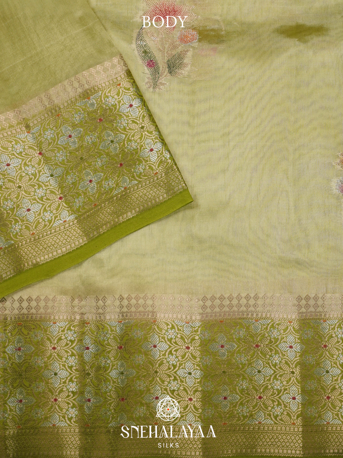 Pista Green Banaras Raw Silk Saree
