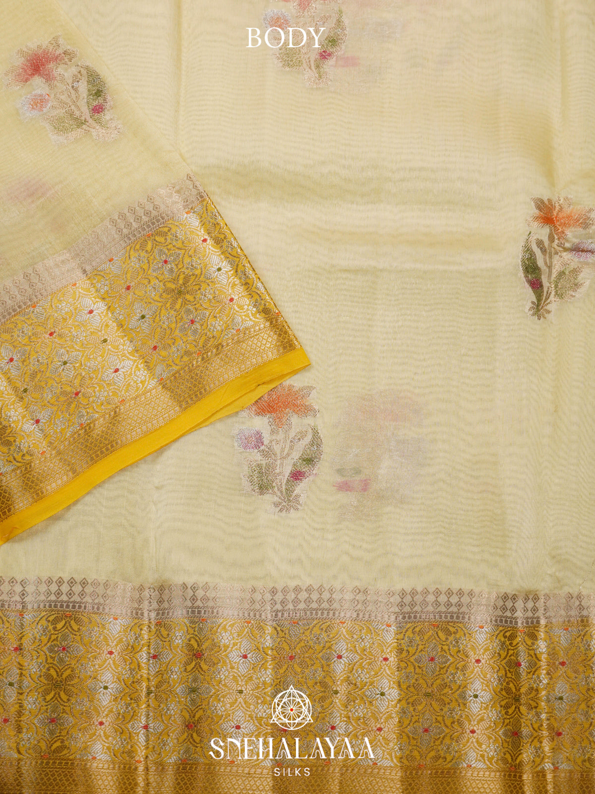 Pale Yellow Banaras Raw Silk Saree