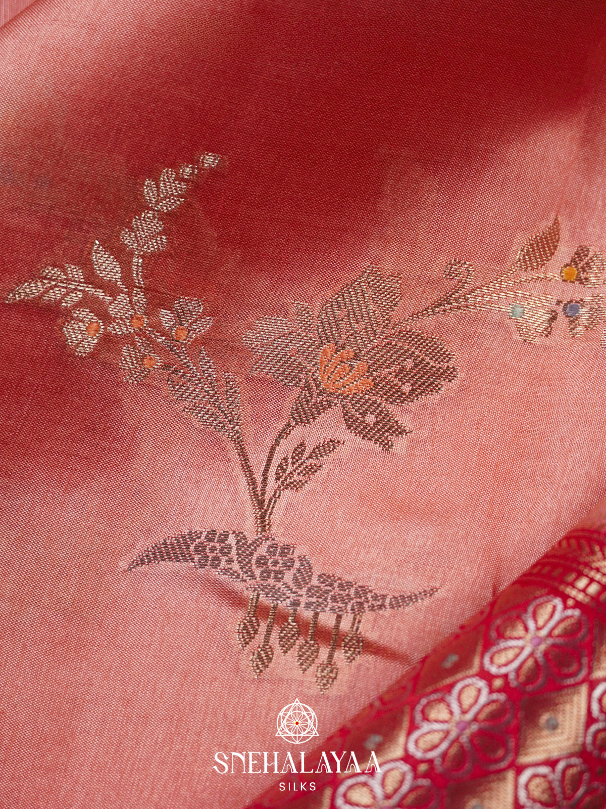 Peach Banaras Raw Silk Saree