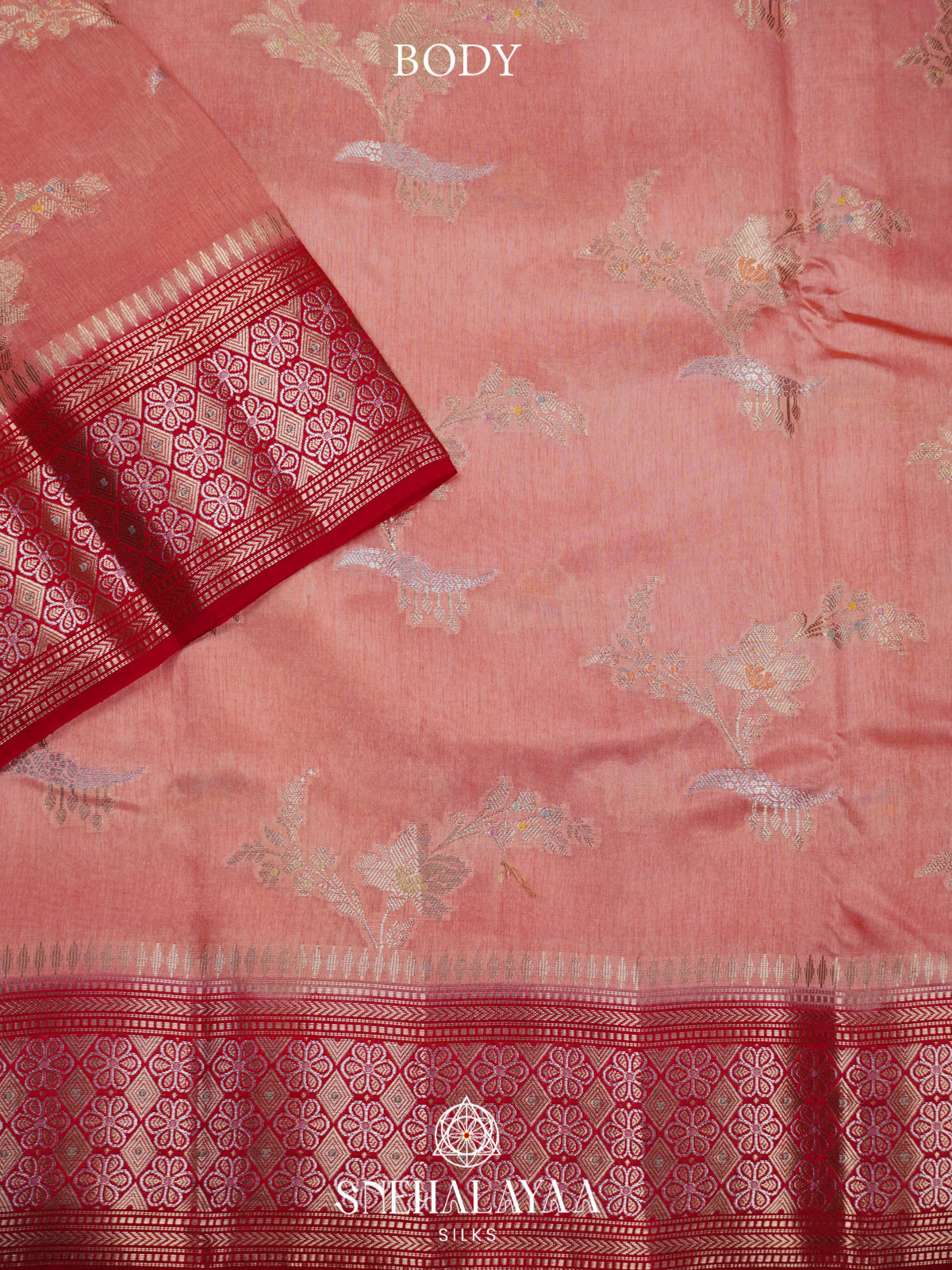 Peach Banaras Raw Silk Saree