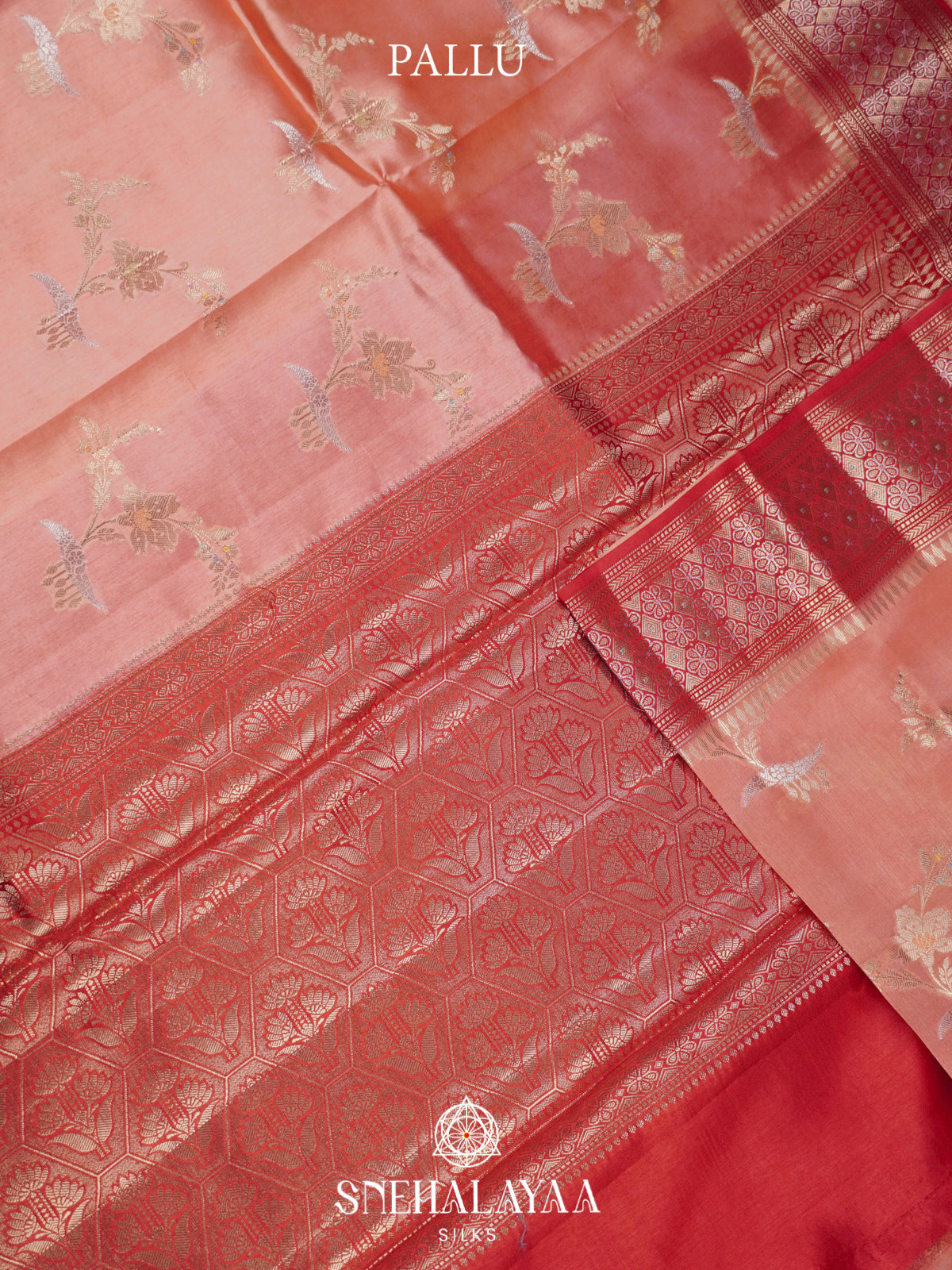 Peach Banaras Raw Silk Saree