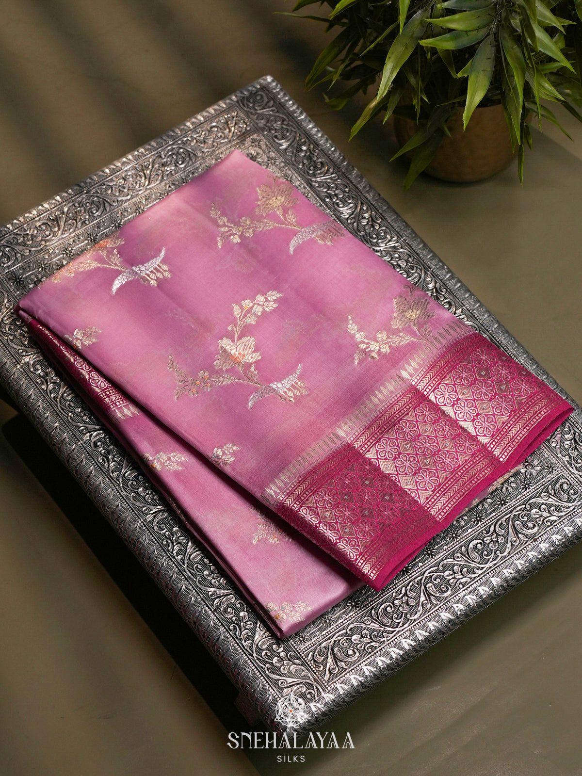 Pink Banaras Raw Silk Saree